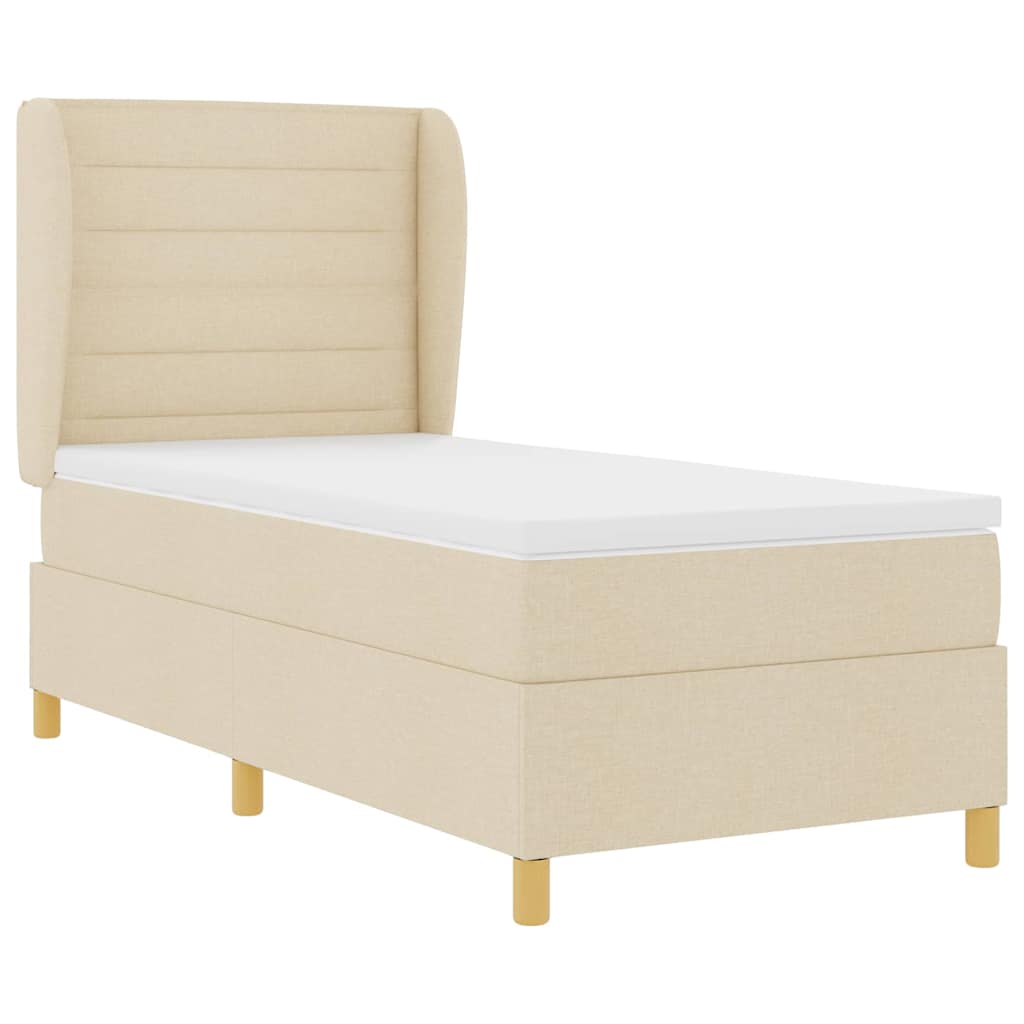 Lit à ressorts avec matelas Crème 190 x 90 cm tissu