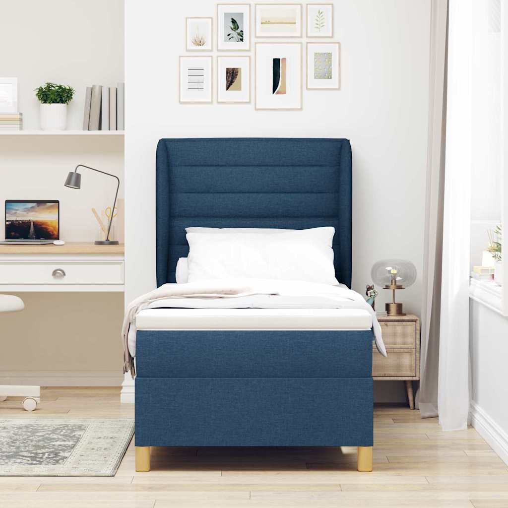 Lit à ressorts avec matelas Bleu 190 x 90 cm tissu - XIOS