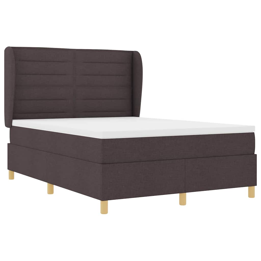 Lit à ressorts avec matelas Marron foncé 190 x 140 cm tissu