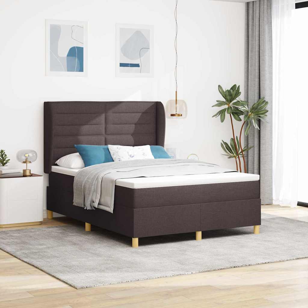 Lit à ressorts avec matelas Marron foncé 200 x 160 cm tissu