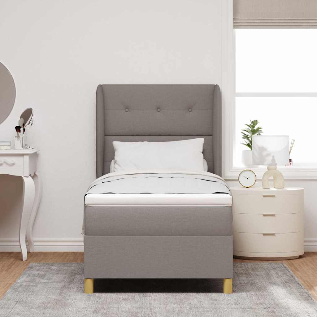 Lit à ressorts avec tête de lit Taupe 190 x 90 cm tissu - XIOS