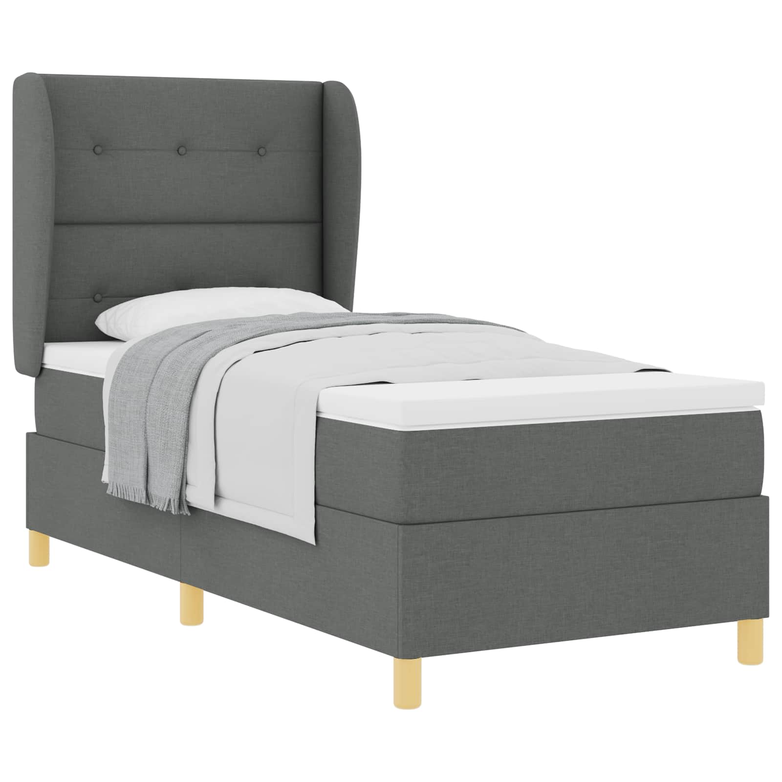 Lit à ressorts avec tête de lit Gris foncé 200 x 90 cm tissu