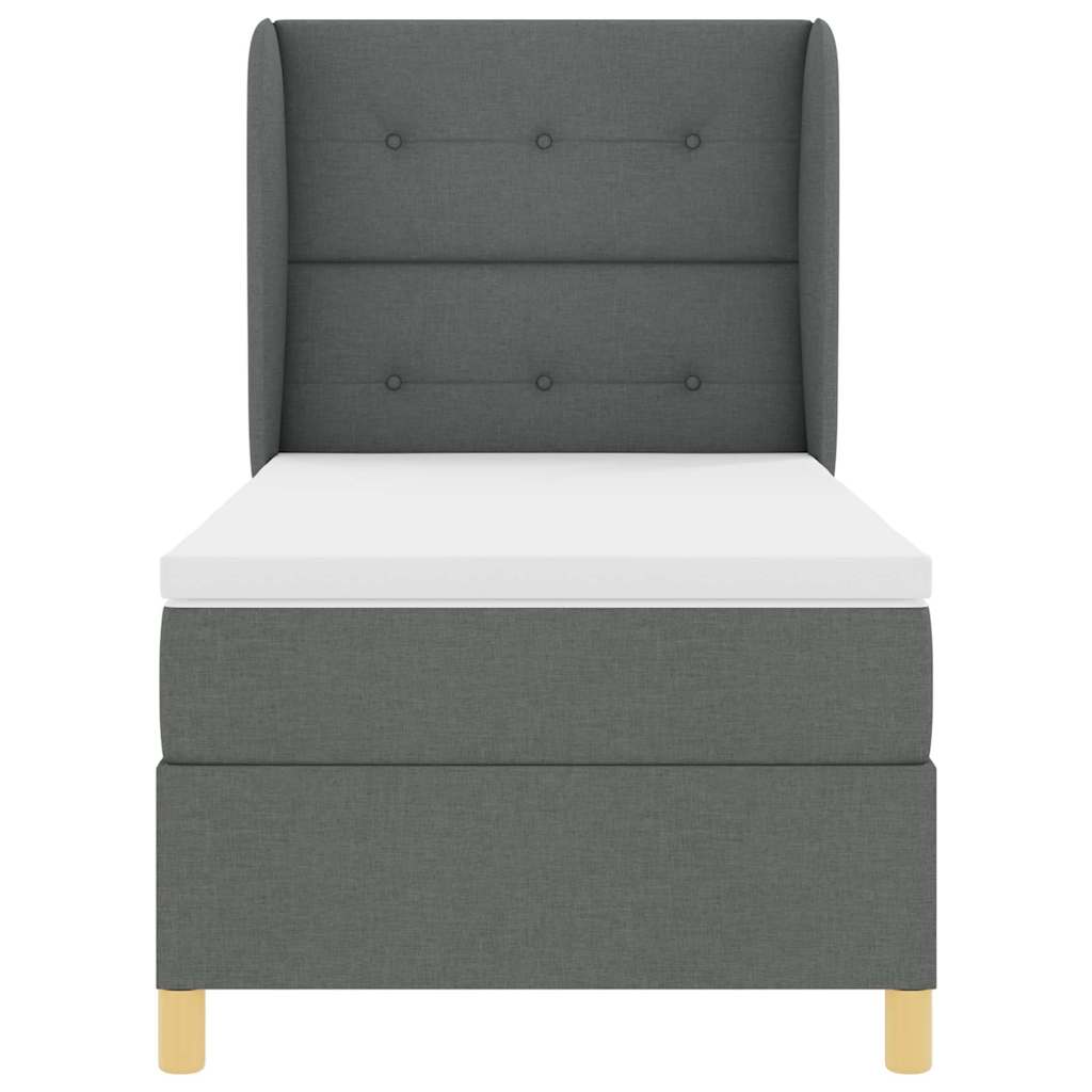 Lit à ressorts avec tête de lit Gris foncé 200 x 90 cm tissu