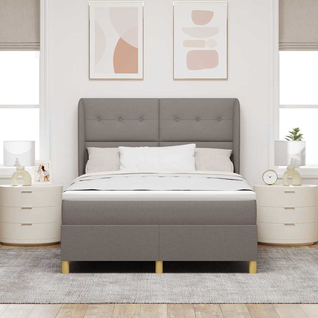 Lit à ressorts avec tête de lit Taupe 190 x 140 cm tissu