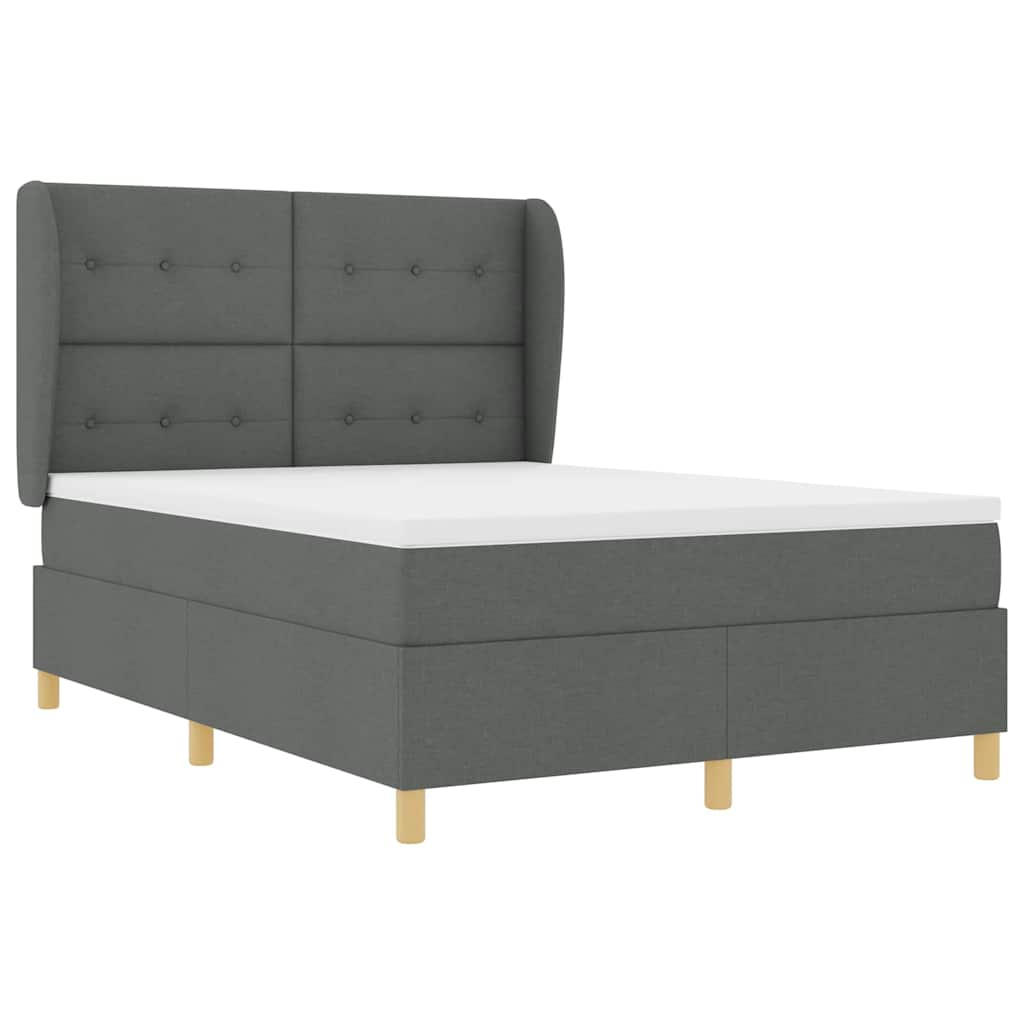 Lit à ressorts avec tête de lit Gris foncé 200 x 140 cm tissu