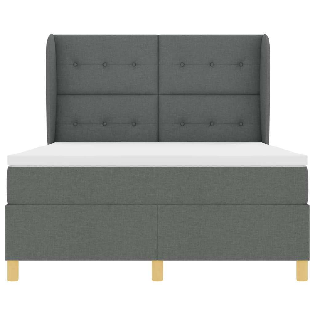 Lit à ressorts avec tête de lit Gris foncé 200 x 140 cm tissu