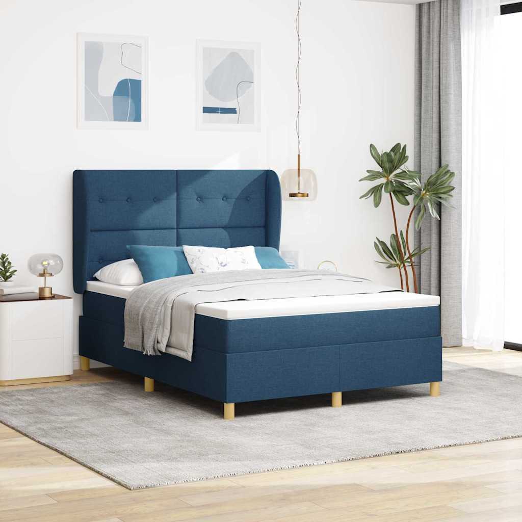 Lit à ressorts avec tête de lit Bleu 200 x 140 cm tissu