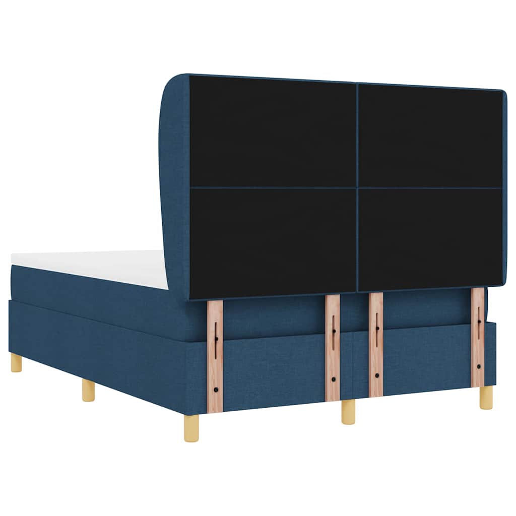 Lit à ressorts avec tête de lit Bleu 200 x 140 cm tissu