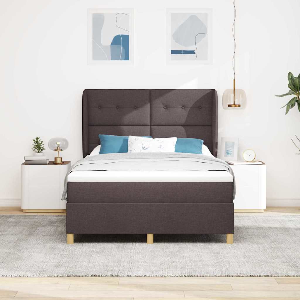 Lit à ressorts avec tête de lit Marron foncé 200 x 160 cm tissu