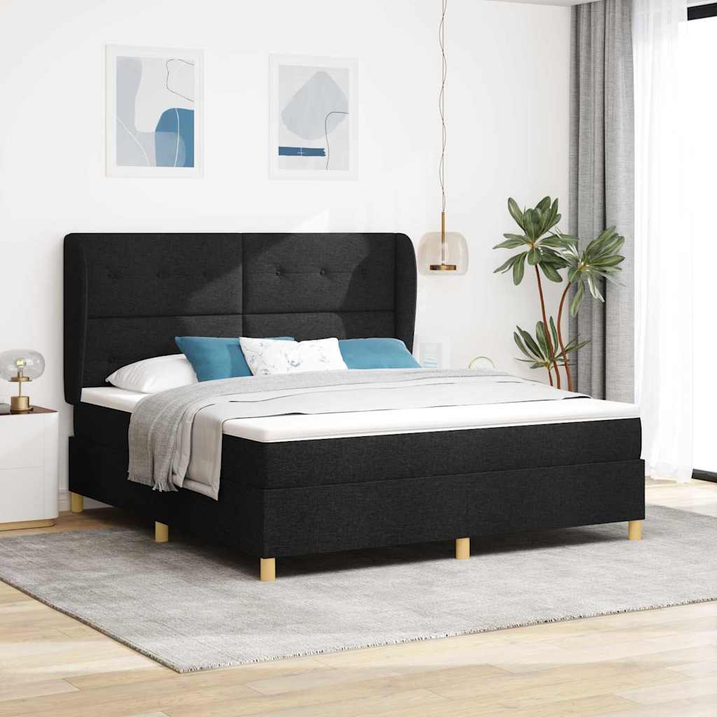 Lit à ressorts avec tête de lit Noir 200 x 180 cm tissu - XIOS