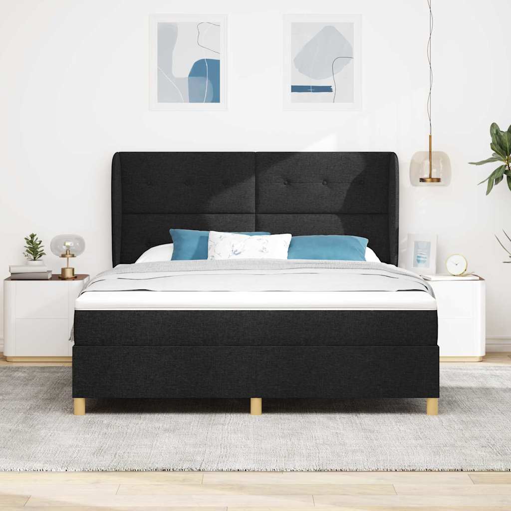 Lit à ressorts avec tête de lit Noir 200 x 180 cm tissu - XIOS