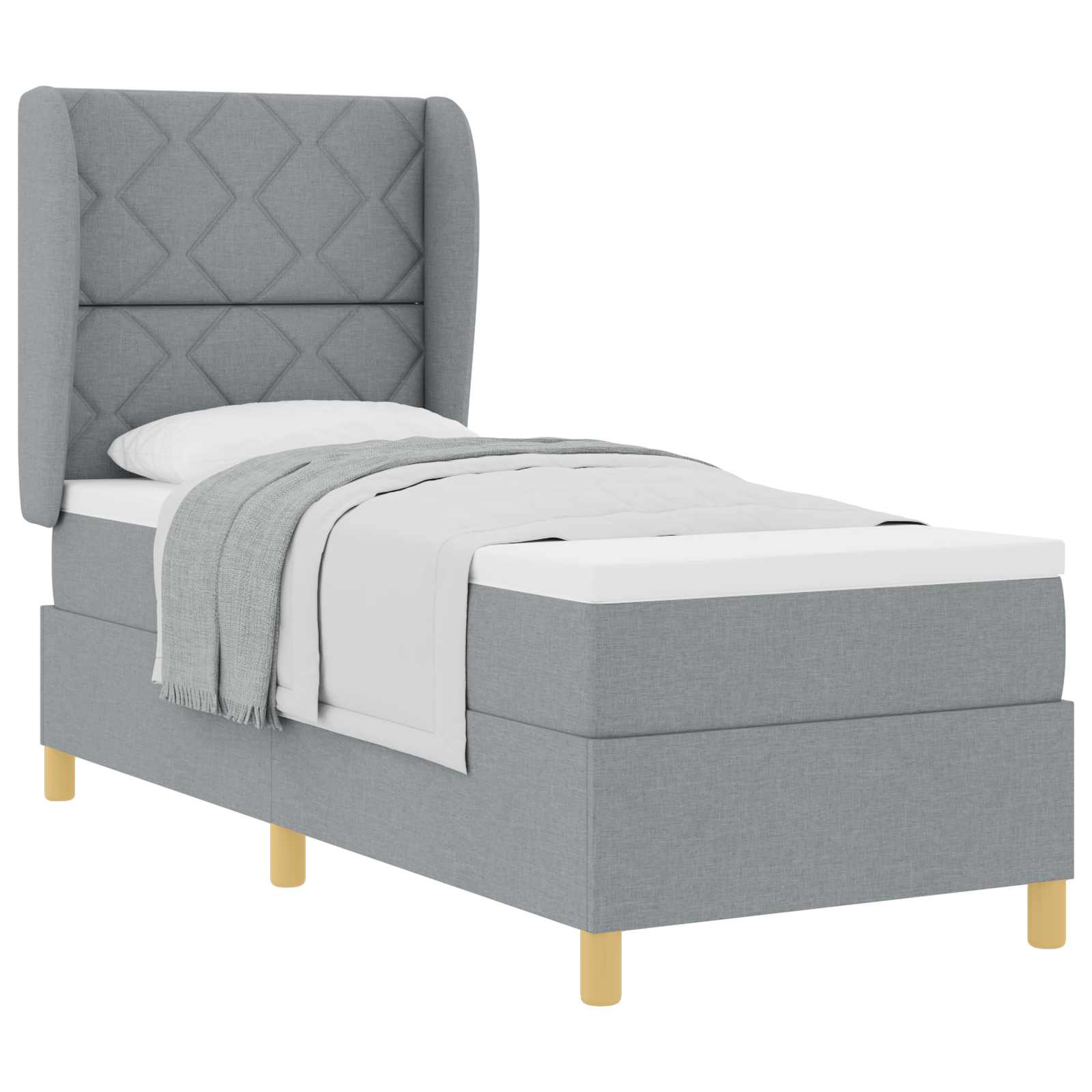 Lit à ressorts avec tête de lit Gris clair 200 x 80 cm tissu