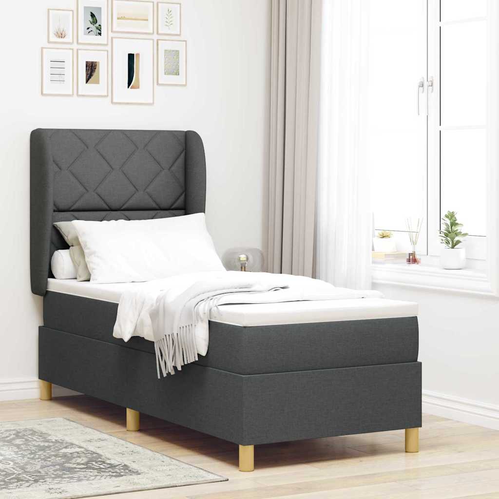 Lit à ressorts avec tête de lit Gris foncé 200 x 80 cm tissu
