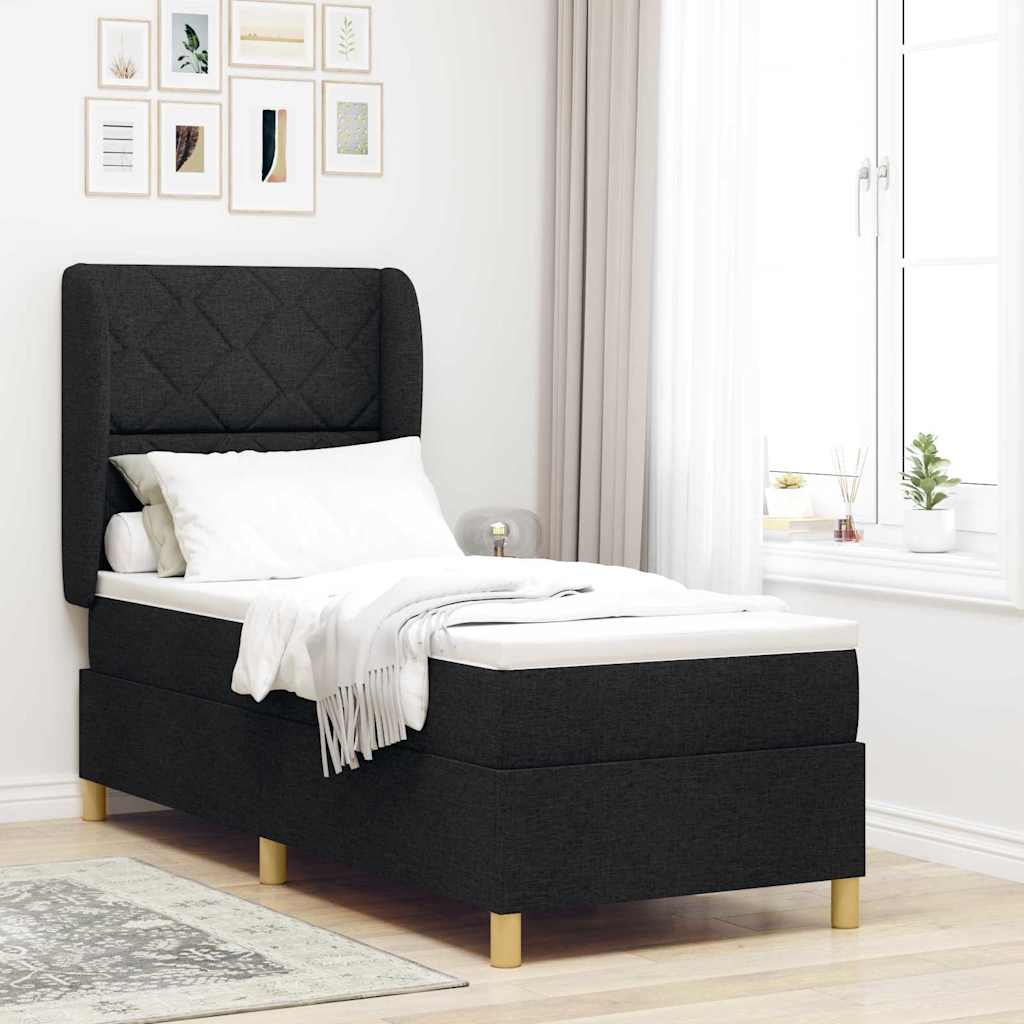 Lit à ressorts avec tête de lit Noir 200 x 80 cm tissu