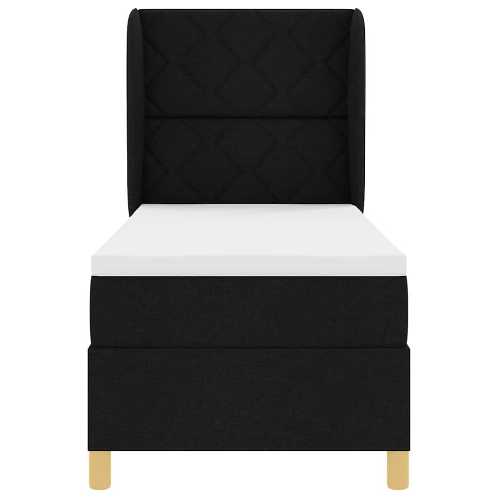 Lit à ressorts avec tête de lit Noir 200 x 80 cm tissu