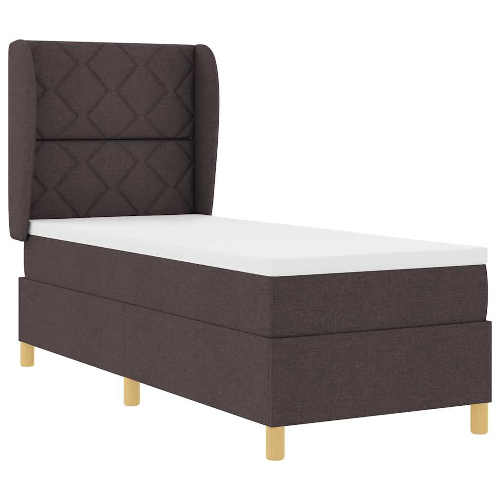 Lit à ressorts avec coussin Marron foncé 200 x 80 cm tissu