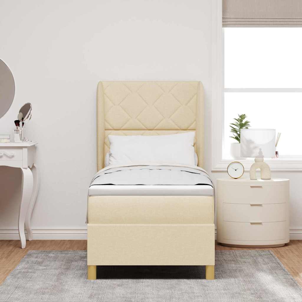 Lit à ressorts avec tête de lit Crème 200 x 80 cm tissu