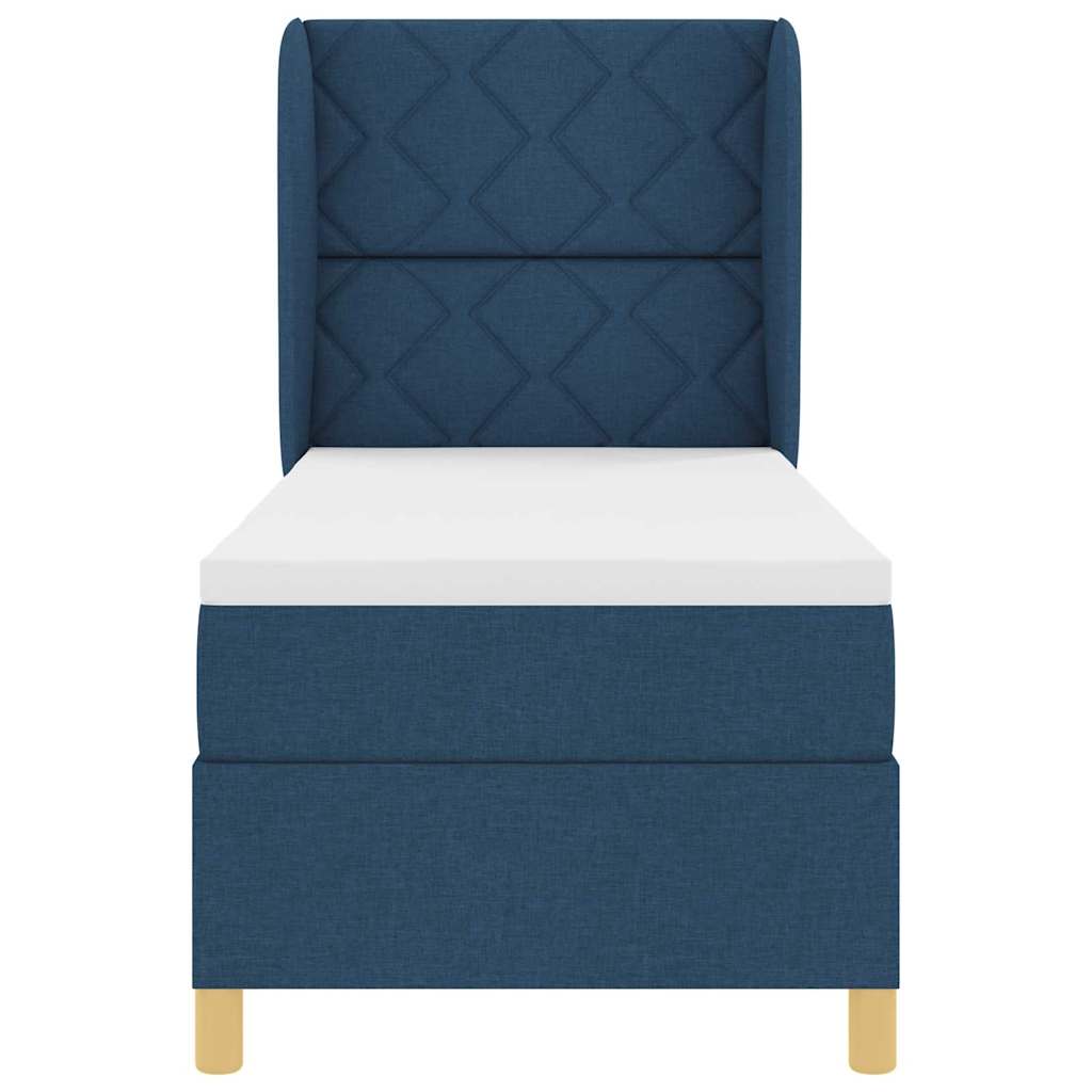 Lit à ressorts avec tête de lit Bleu 200 x 80 cm tissu