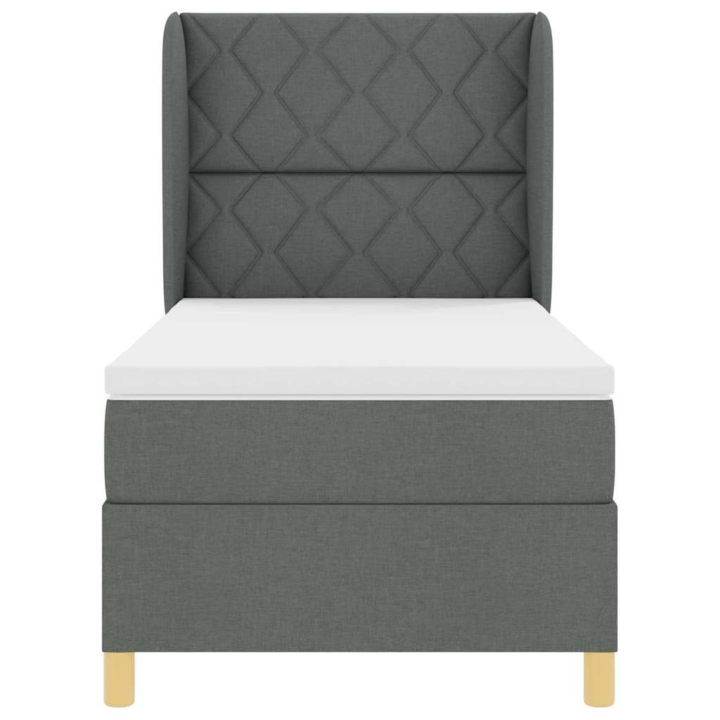 Lit à ressorts avec tête de lit Gris foncé 200 x 90 cm tissu