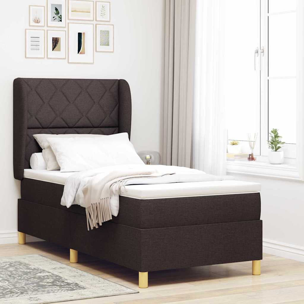 Lit à ressorts avec tête de lit Marron foncé 200 x 100 cm tissu - XIOS
