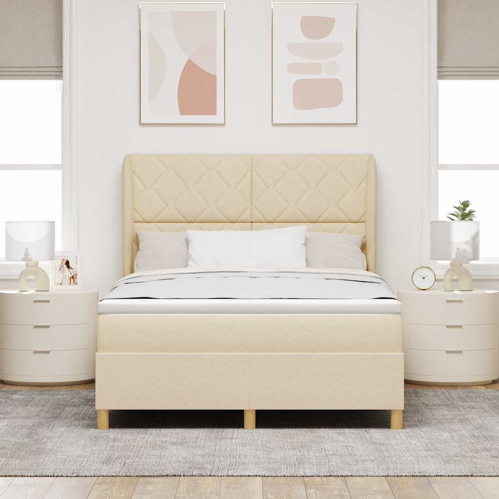 Lit à ressorts avec tête de lit Crème 190 x 140 cm tissu