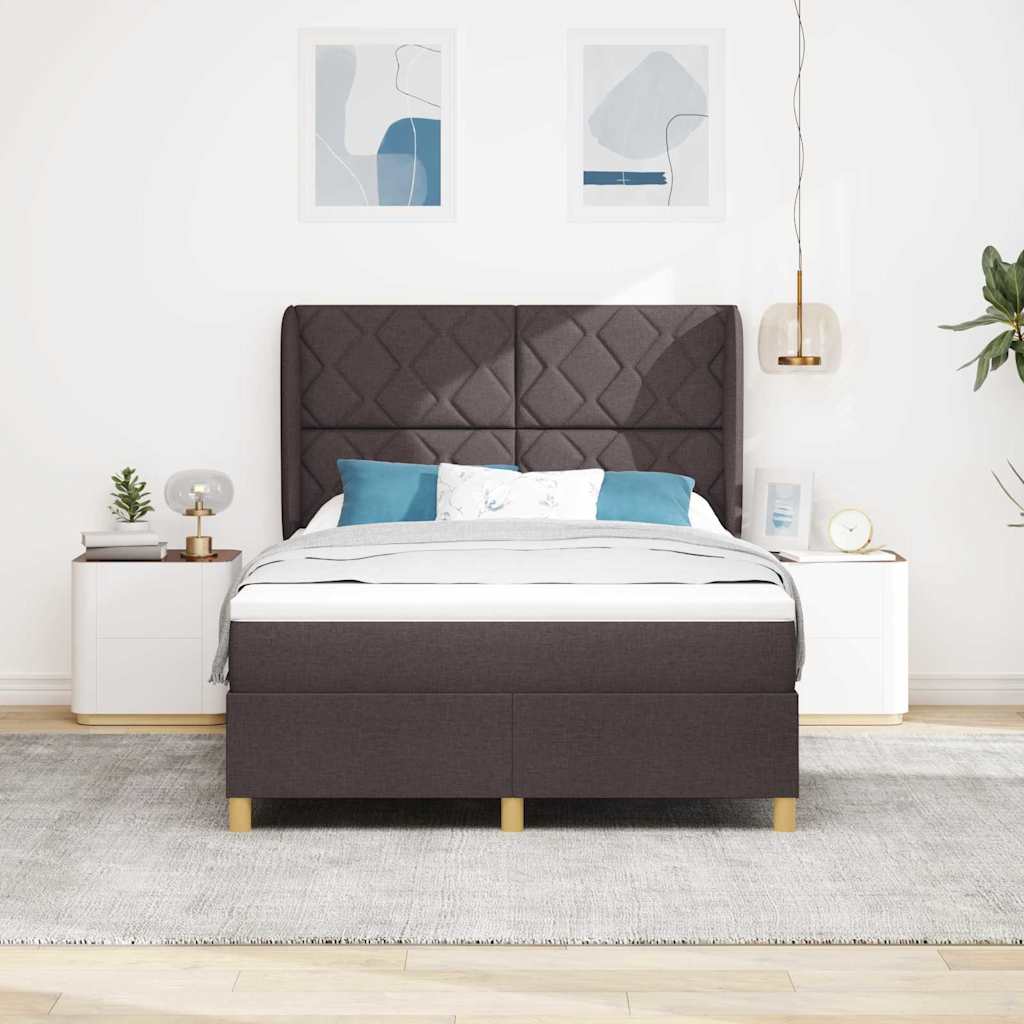Lit à ressorts avec matelas gris foncé 90x190 cm Marron foncé
