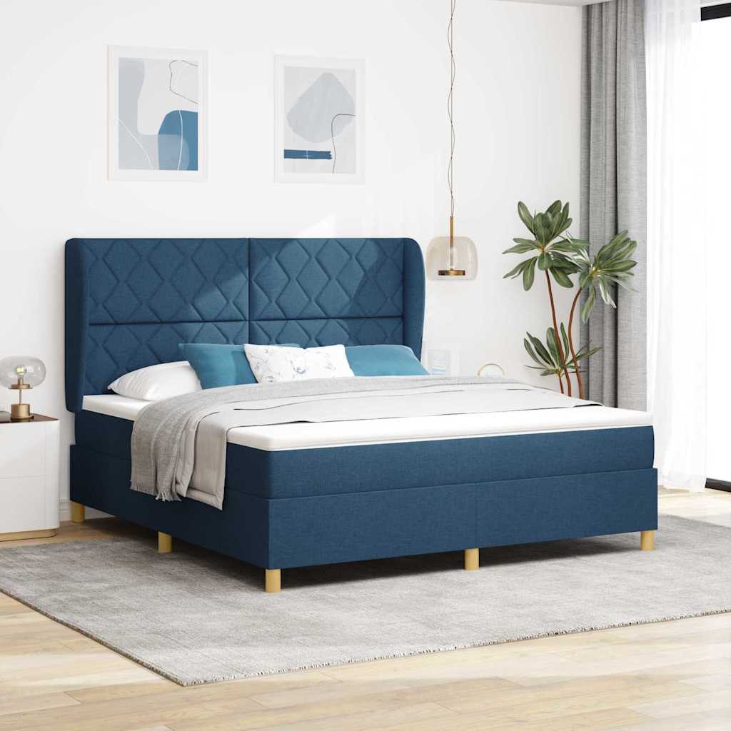 Lit à ressorts avec matelas gris foncé 90x190 cm Bleu