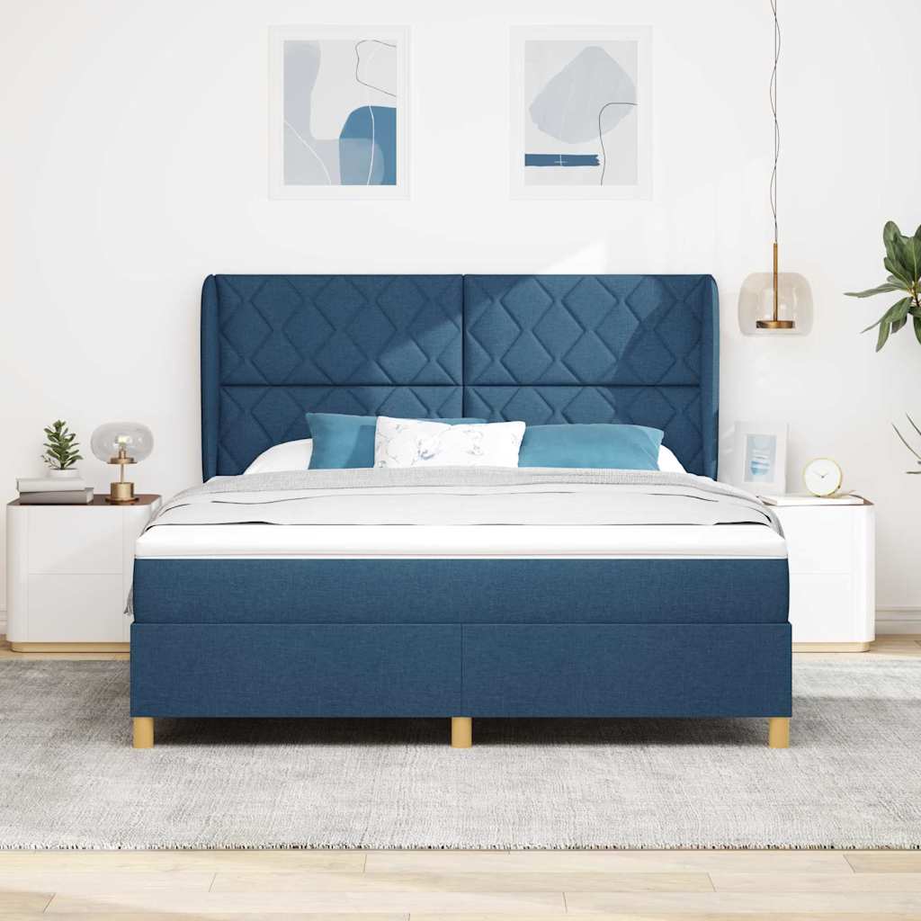 Lit à ressorts avec matelas gris foncé 90x190 cm Bleu