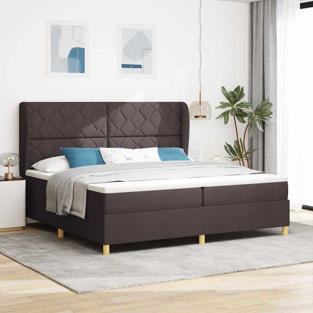 Lit à ressorts avec matelas gris foncé 90x190 cm Marron foncé