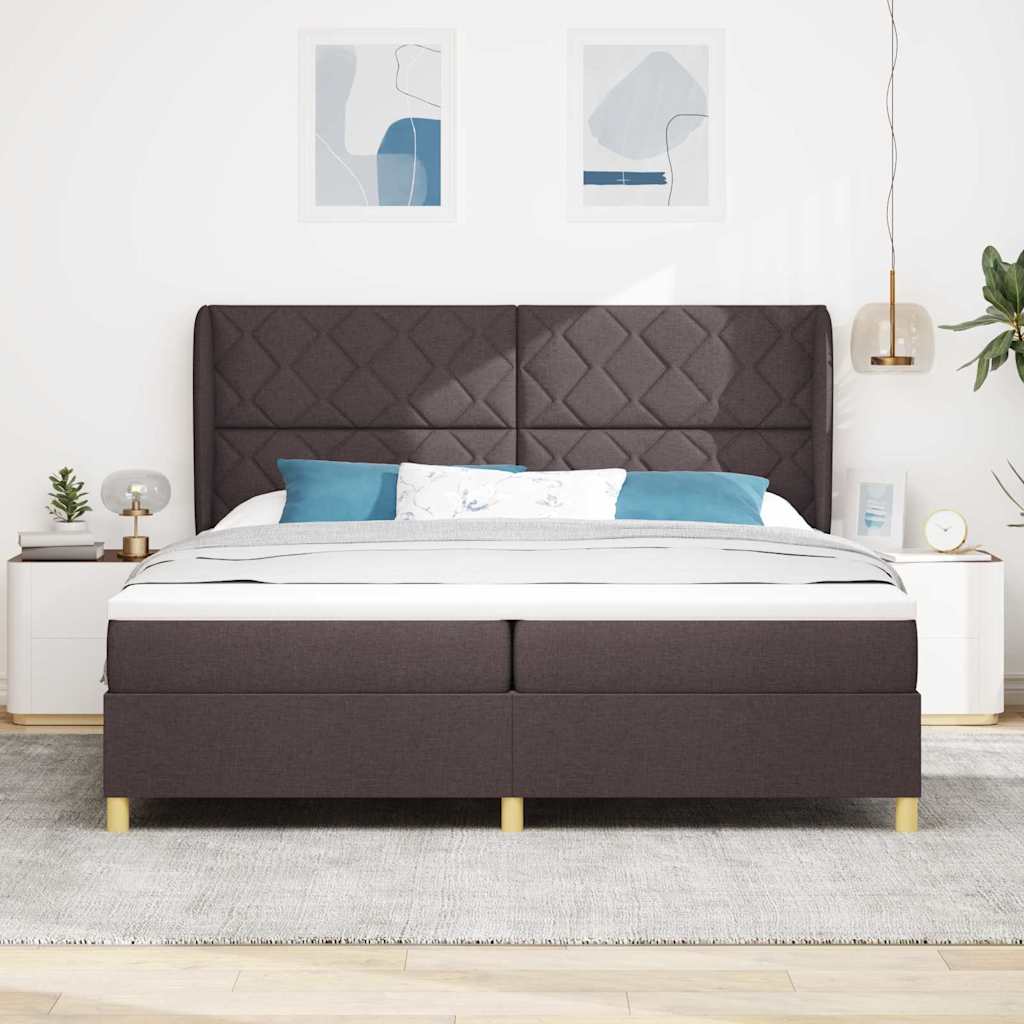 Lit à ressorts avec matelas gris foncé 90x190 cm Marron foncé