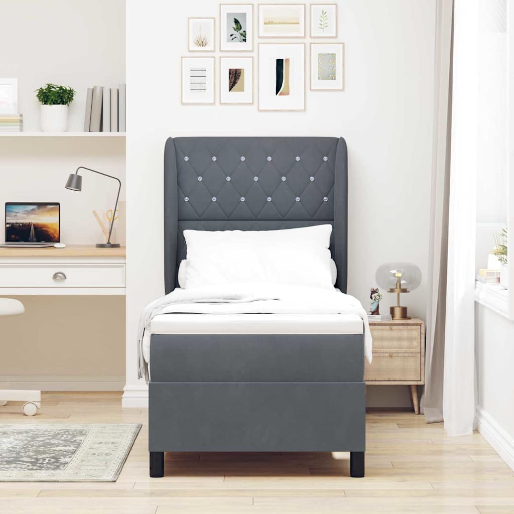 Lit à ressorts avec matelas Gris foncé 200 x 80 cm Velours - XIOS