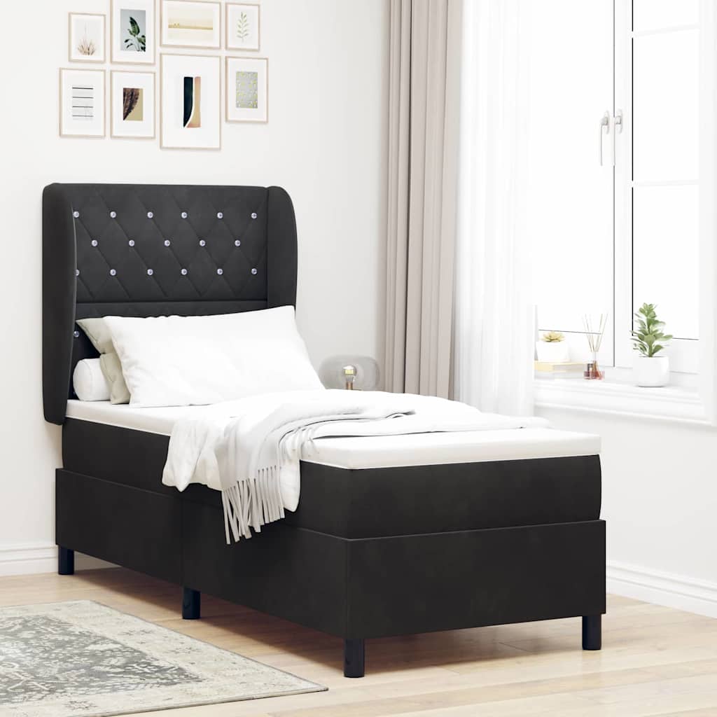Lit à ressorts avec matelas Noir 200 x 80 cm Velours