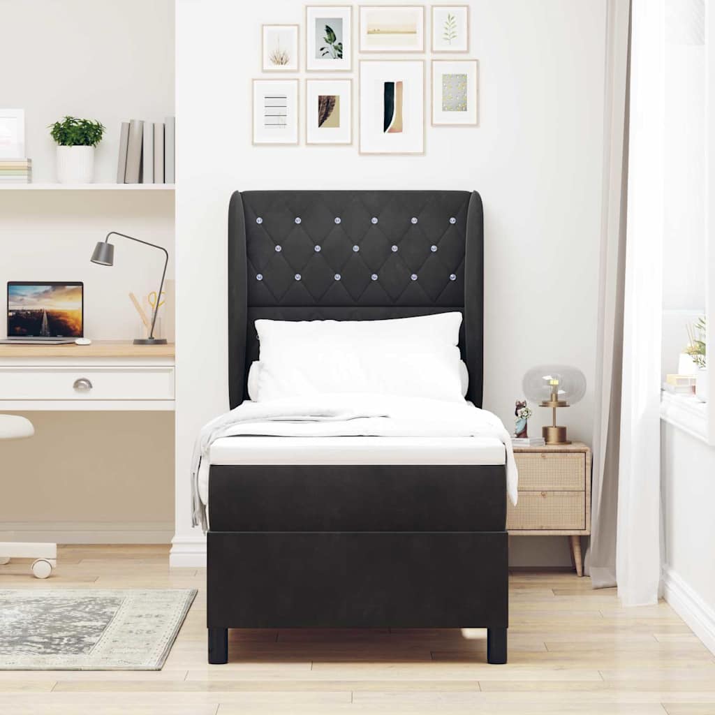 Lit à ressorts avec matelas Noir 200 x 80 cm Velours