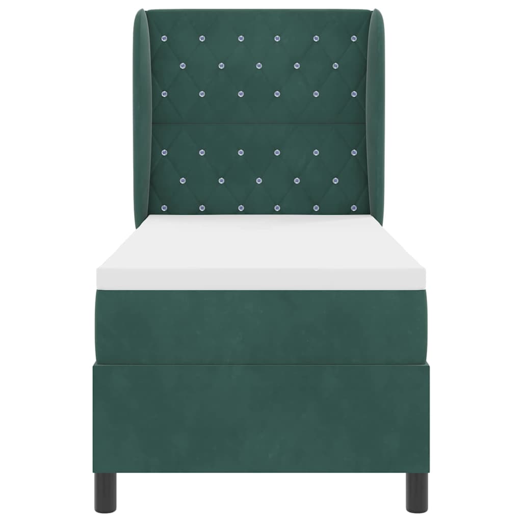Lit à ressorts avec tête de lit Vert foncé 200 x 80 cm Velours