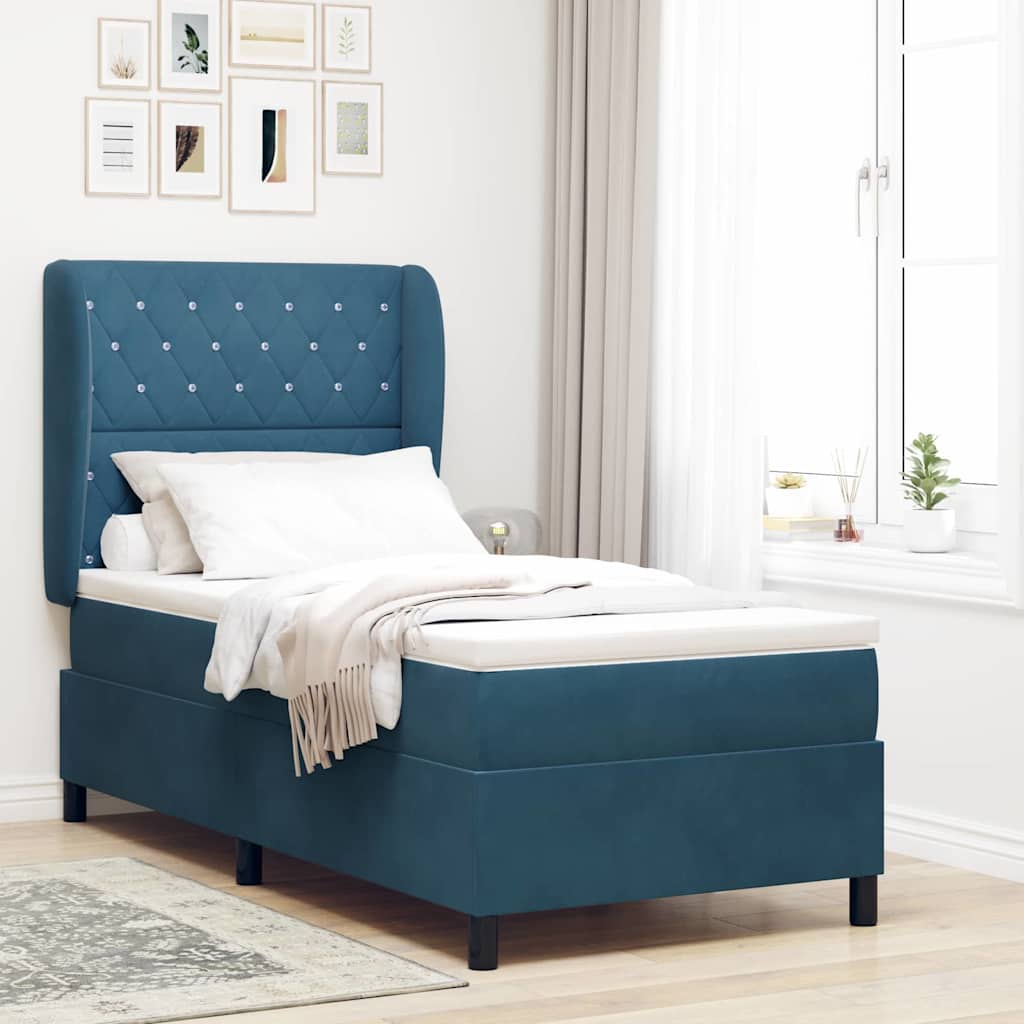 Lit à ressorts avec tête de lit Bleu foncé 190 x 90 cm Velours - XIOS
