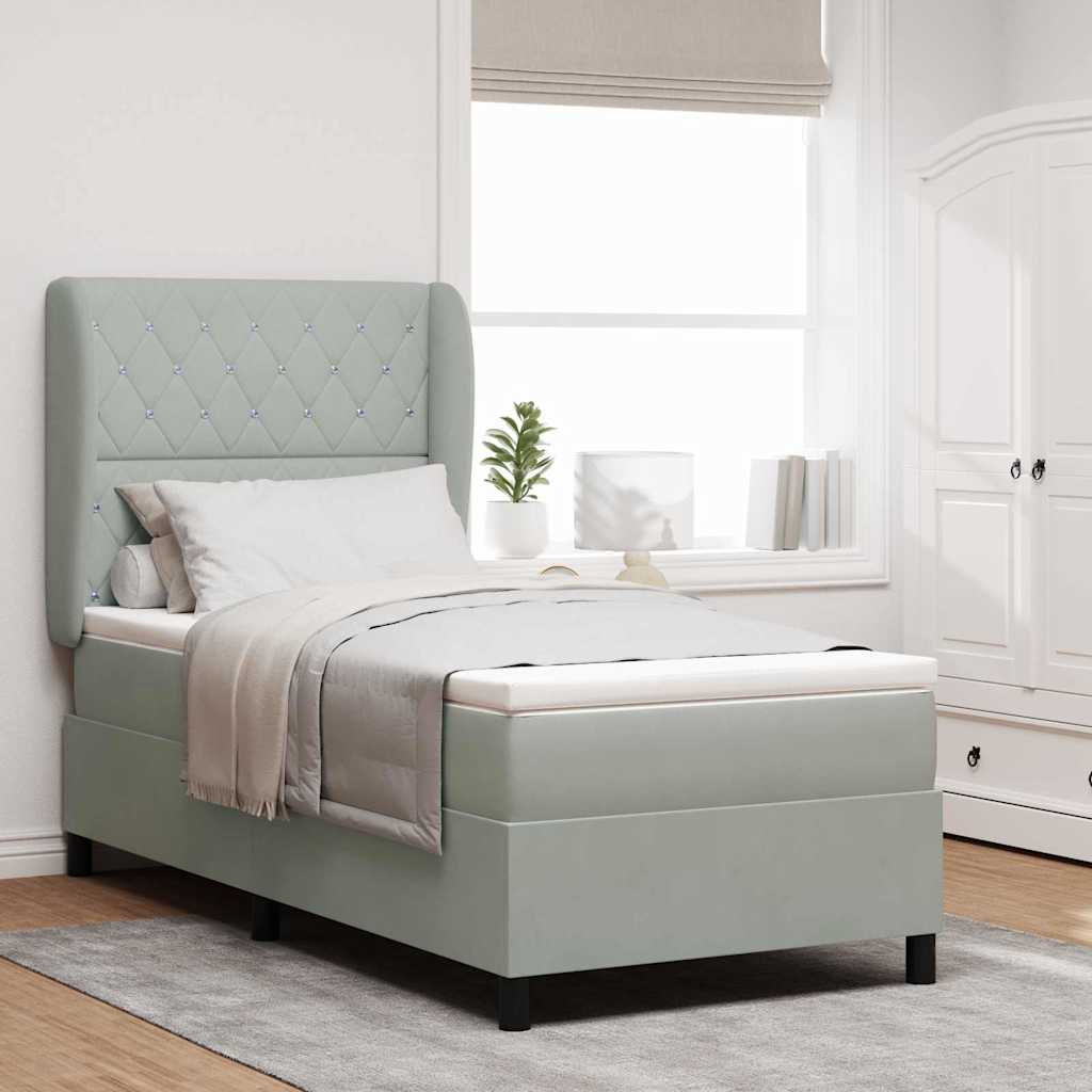 Lit à ressorts avec matelas Gris clair 200 x 90 cm Velours