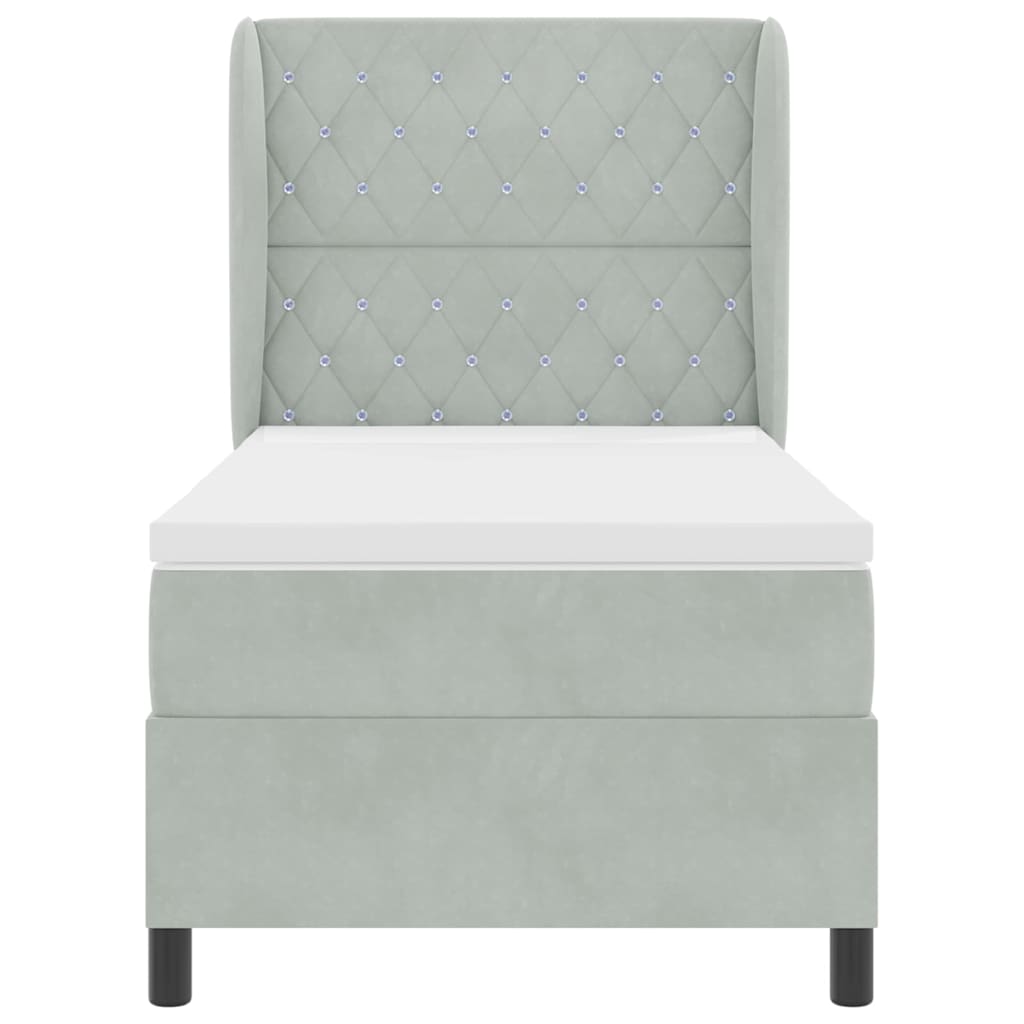 Lit à ressorts avec matelas Gris clair 200 x 90 cm Velours