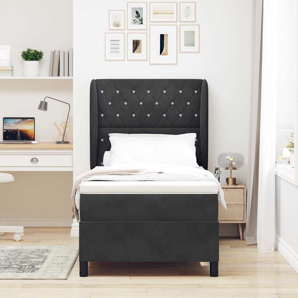 Lit à ressorts avec matelas Noir 200 x 90 cm Velours