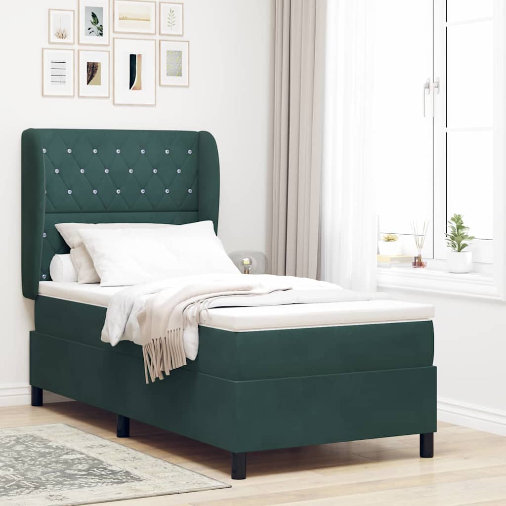 Lit à ressorts avec matelas Vert foncé 200 x 90 cm Velours