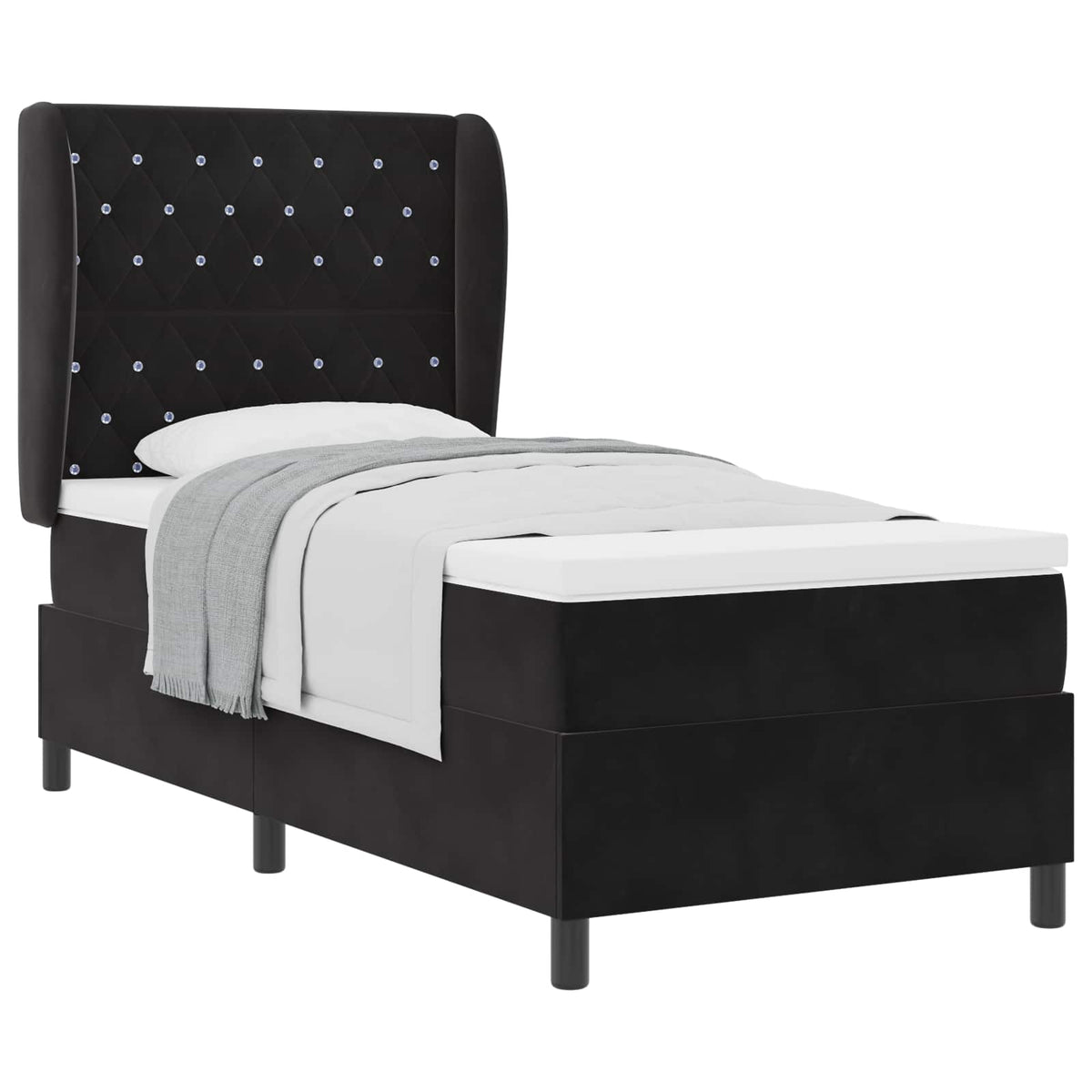 Lit à ressorts avec matelas Noir 200 x 100 cm Velours