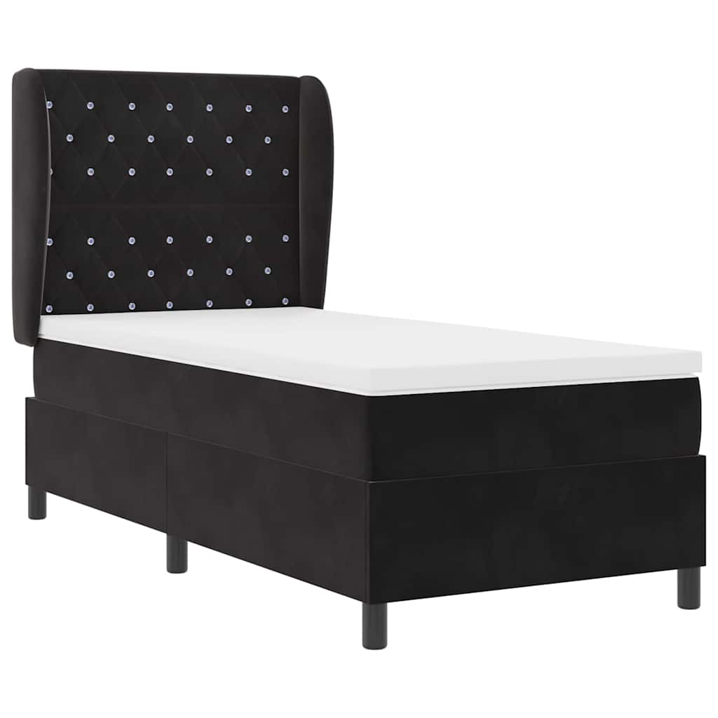 Lit à ressorts avec matelas Noir 200 x 100 cm Velours