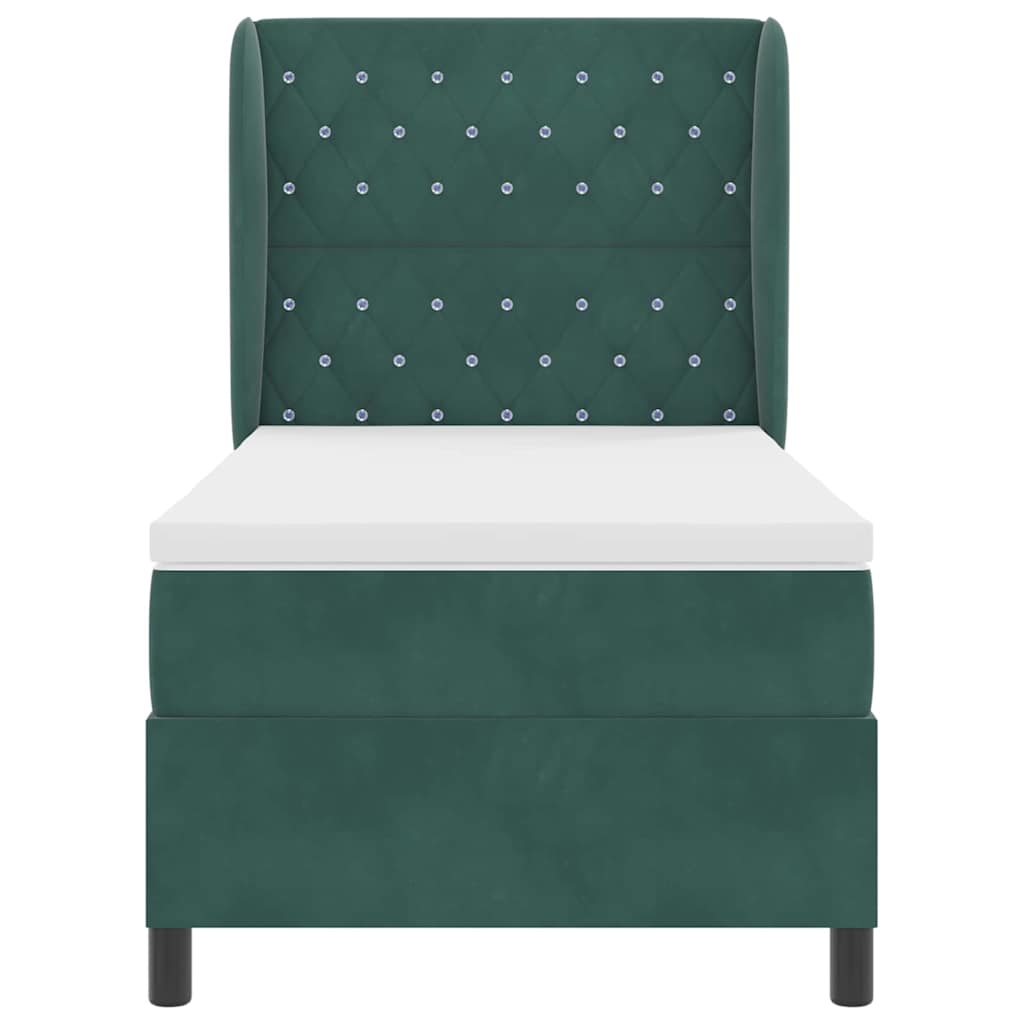 Lit à ressorts avec tête de lit Vert foncé 200 x 100 cm Velours