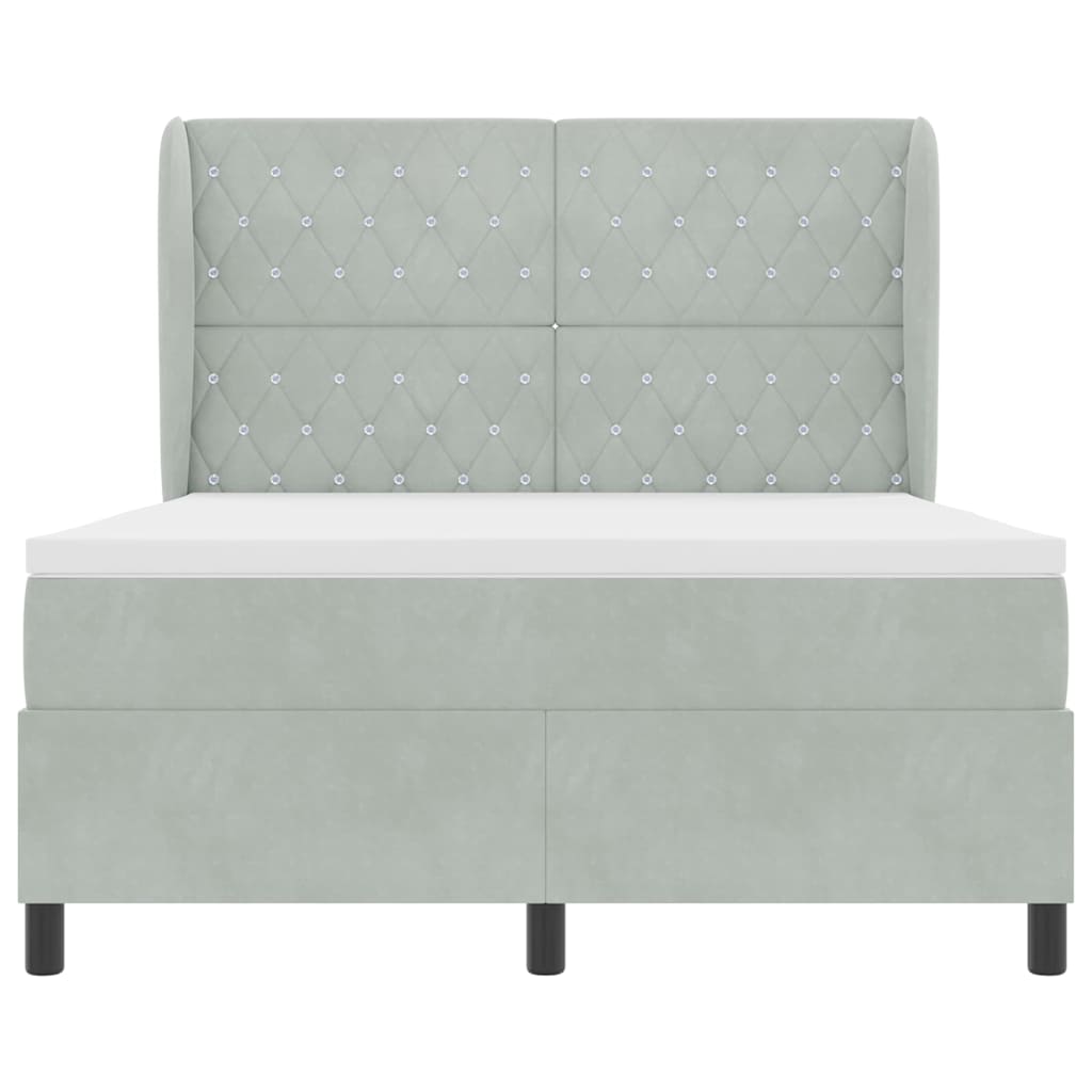 Lit à ressorts avec tête de lit Gris clair 200 x 140 cm Velours