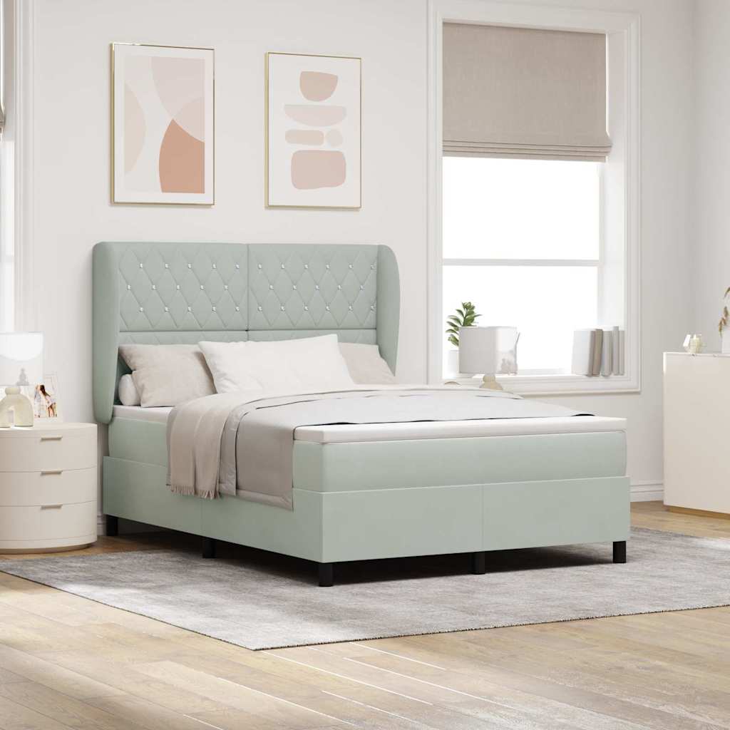 Lit à ressorts avec matelas Gris clair 160 x 200 cm Velours