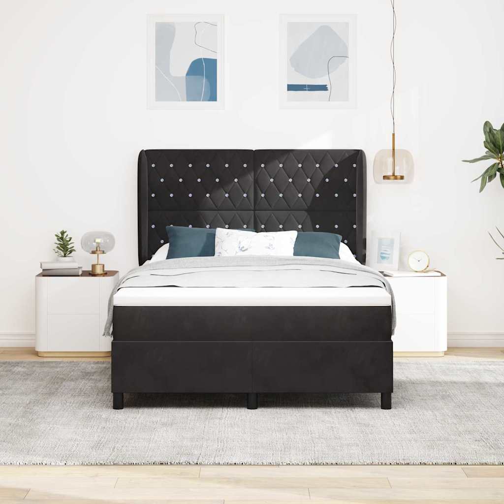 Lit à ressorts avec matelas Noir 160 x 200 cm Velours