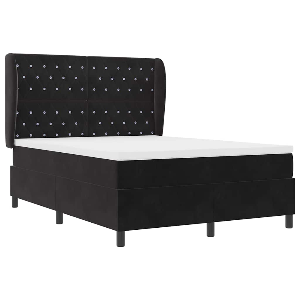 Lit à ressorts avec matelas Noir 160 x 200 cm Velours