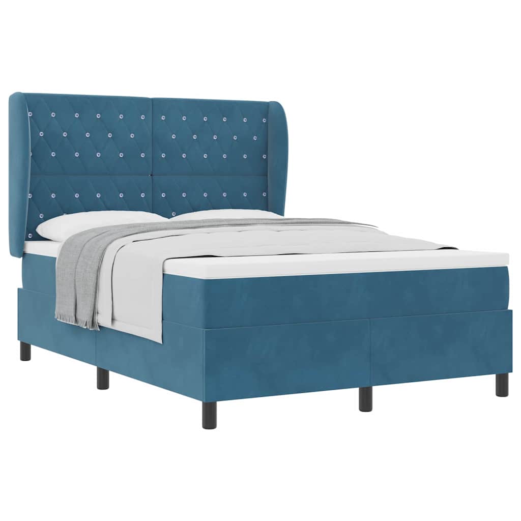 Lit à ressorts avec matelas Bleu foncé 160 x 200 cm Velours - XIOS