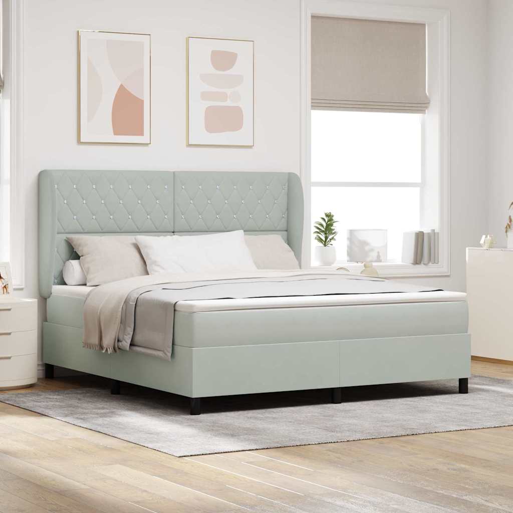 Lit à ressorts avec matelas Gris clair 180 x 200 cm Velours