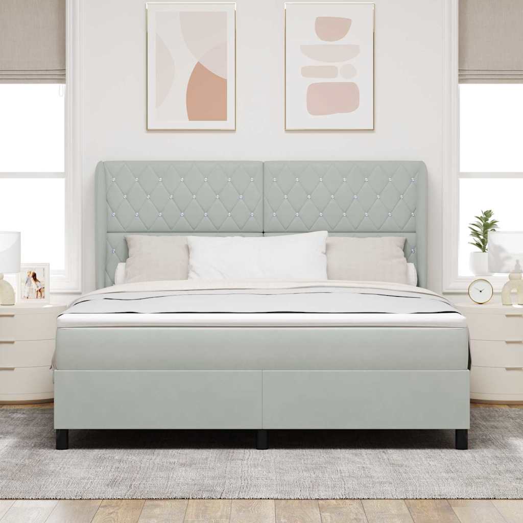 Lit à ressorts avec matelas Gris clair 180 x 200 cm Velours