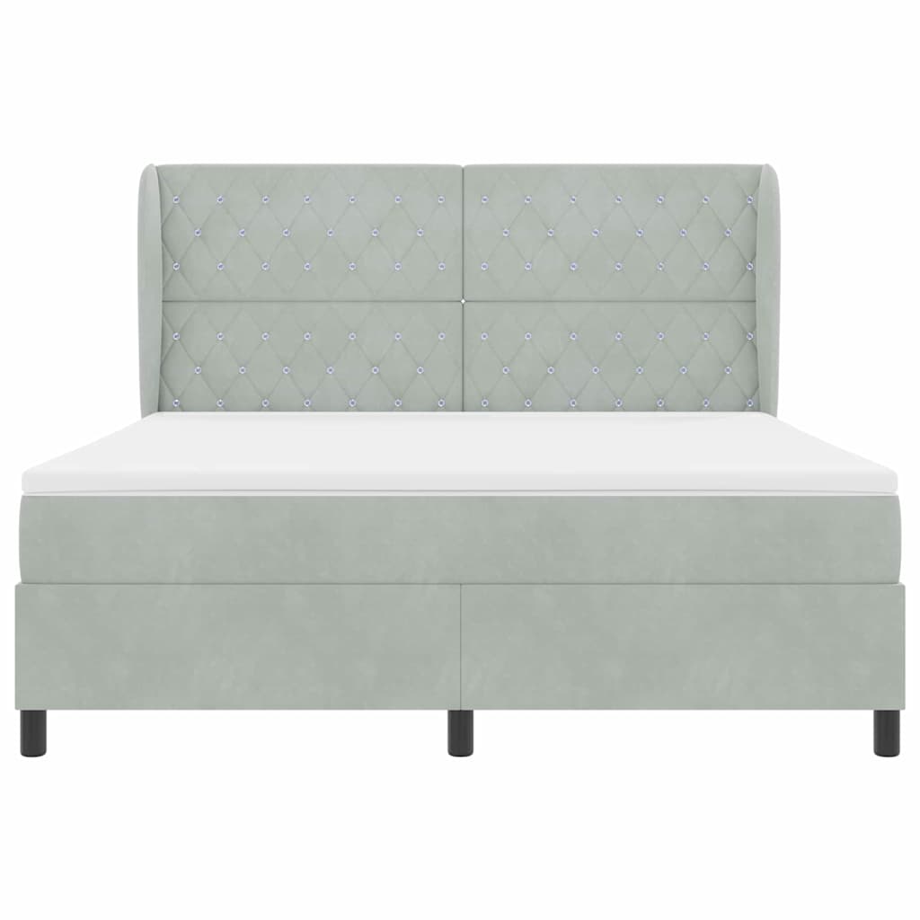 Lit à ressorts avec matelas Gris clair 180 x 200 cm Velours